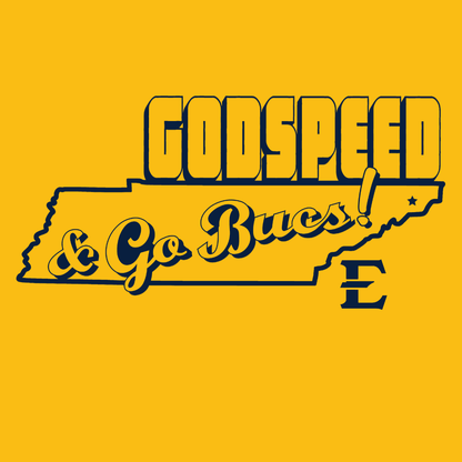 ETSU Godspeed and Go Bucs! Tee - East Tennessee State University - Walk-On Apparel